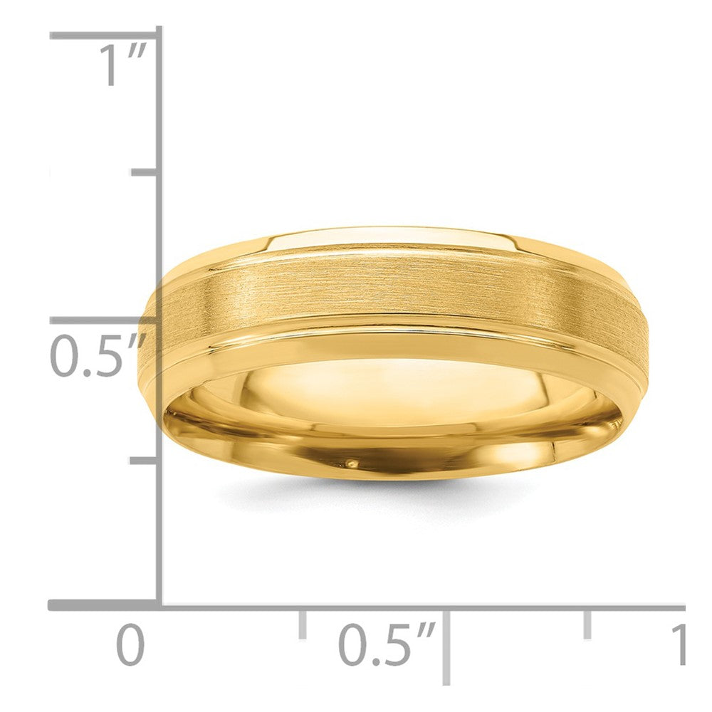 14k Yellow Gold 6mm Standard Weight Comfort Fit Brushed Satin/Polished Line Edge Wedding Band