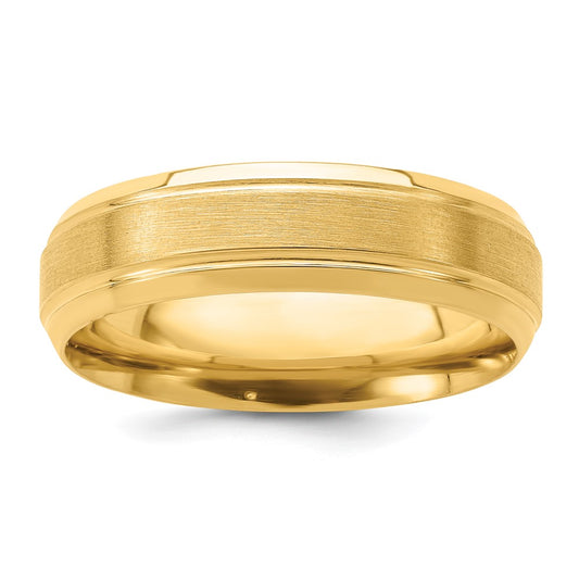 14k Yellow Gold 6mm Lightweight Comfort Fit Brushed Satin/Polished Line Edge Wedding Band