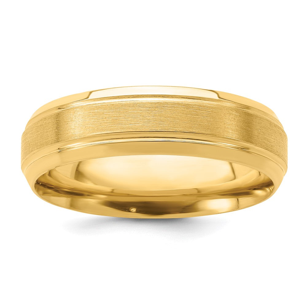 14k Yellow Gold 6mm Standard Weight Comfort Fit Brushed Satin/Polished Line Edge Wedding Band
