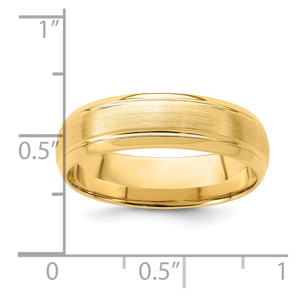 14k Yellow Gold 6mm Lightweight Comfort Fit Brushed Satin Line Edge Wedding Band