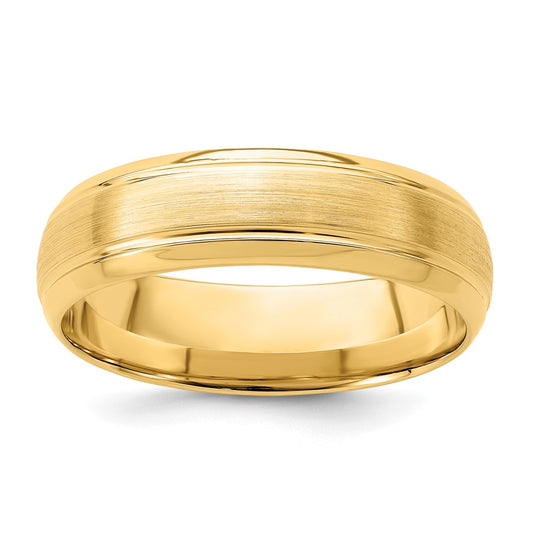14k Yellow Gold 6mm Lightweight Comfort Fit Brushed Satin Line Edge Wedding Band
