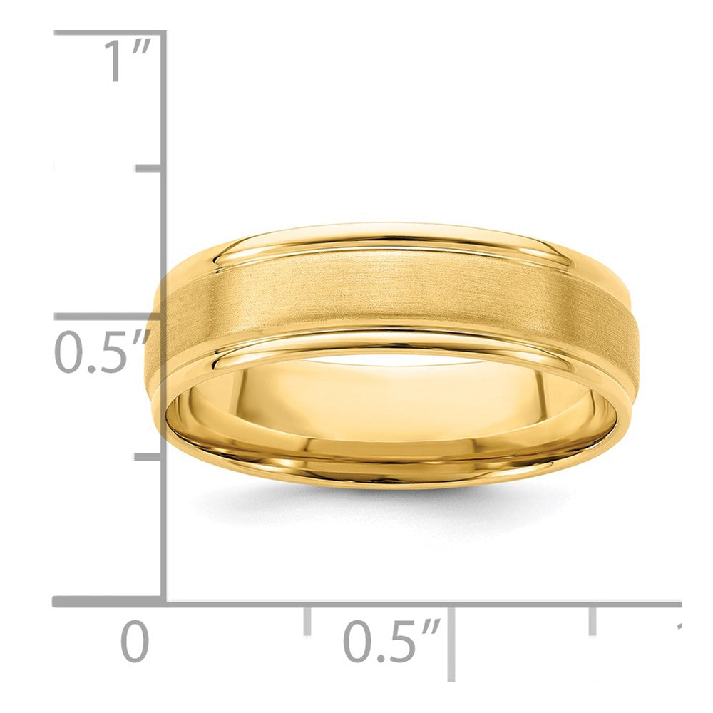 14k Yellow Gold 6mm Lightweight Comfort Fit Brushed Satin/Polished Grooved Edge Wedding Band