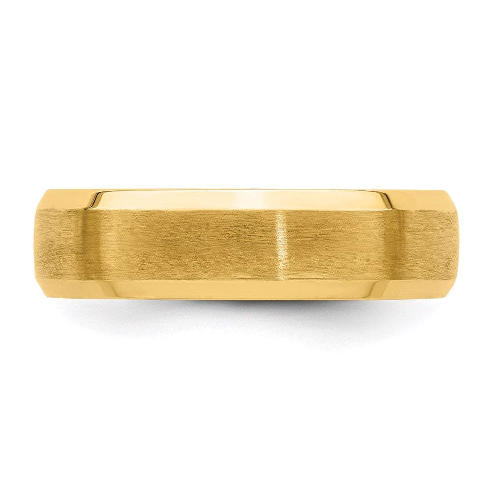 14k Yellow Gold 6mm Lightweight Comfort Fit Brushed Satin with Polished Beveled Edge Wedding Band