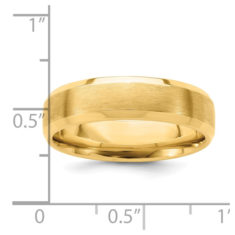 14k Yellow Gold 6mm Lightweight Comfort Fit Brushed Satin with Polished Beveled Edge Wedding Band