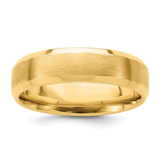 14k Yellow Gold 6mm Lightweight Comfort Fit Brushed Satin with Polished Beveled Edge Wedding Band