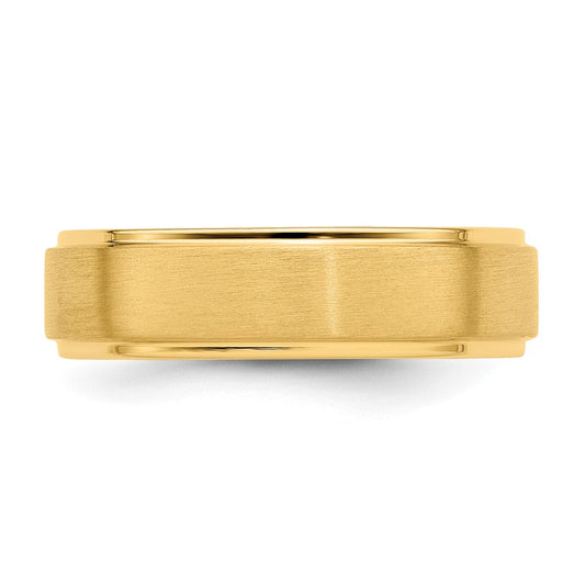 14k Yellow Gold 6mm Heavyweight Comfort Fit Brushed Satin/Polished Stepped Edge Wedding Band