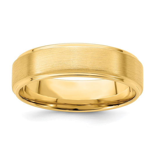 14k Yellow Gold 6mm Standard Weight Comfort Fit Brushed Satin/Polished Stepped Edge Wedding Band