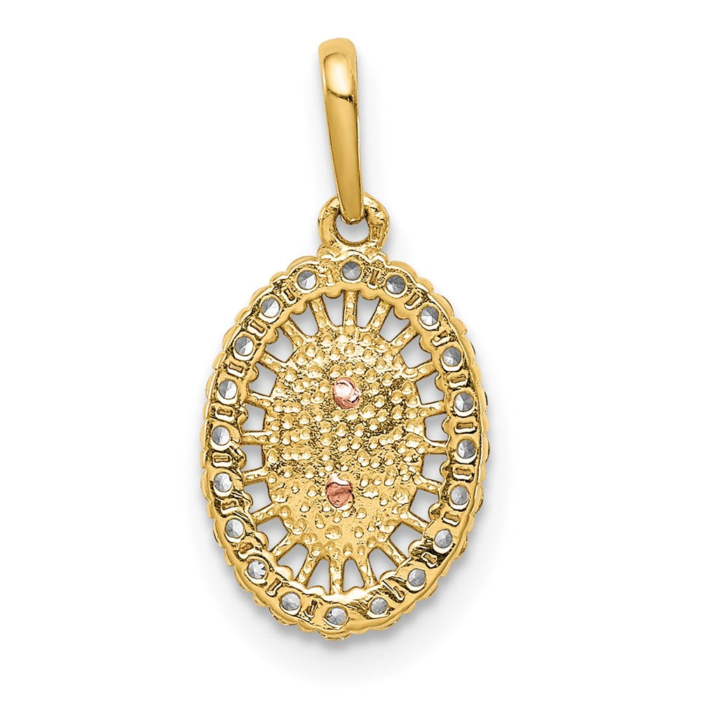 14K Two-tone Our Lady of Guadalupe CZ Oval Pendant
