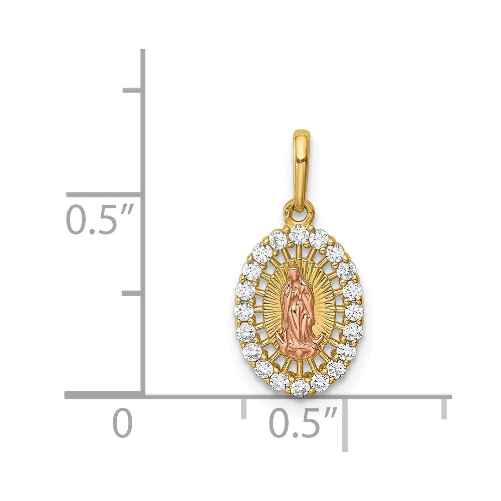 14K Two-tone Our Lady of Guadalupe CZ Oval Pendant
