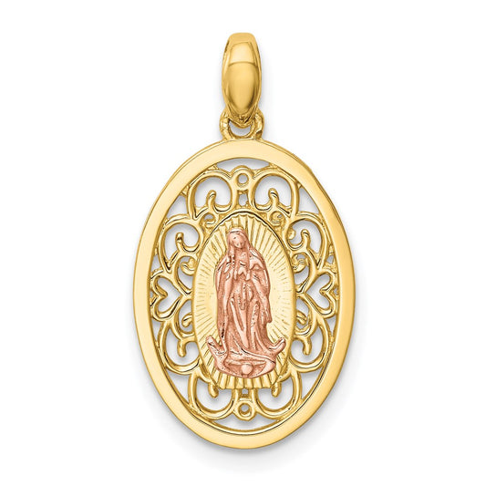 14K Two-tone Our Lady of Guadalupe Oval Pendant