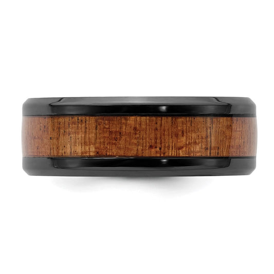 Chisel Black Zirconium Polished with Sapele Wood Inlay 8mm Band