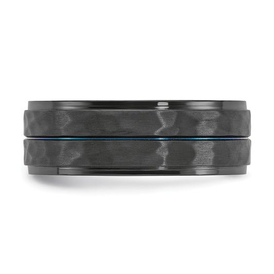 Chisel Black Zirconium Brushed Polished and Hammered with Blue IP-plated 8mm Band