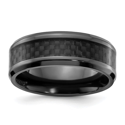 Chisel Black Zirconium Polished with Black Carbon Fiber Inlay 8mm Band