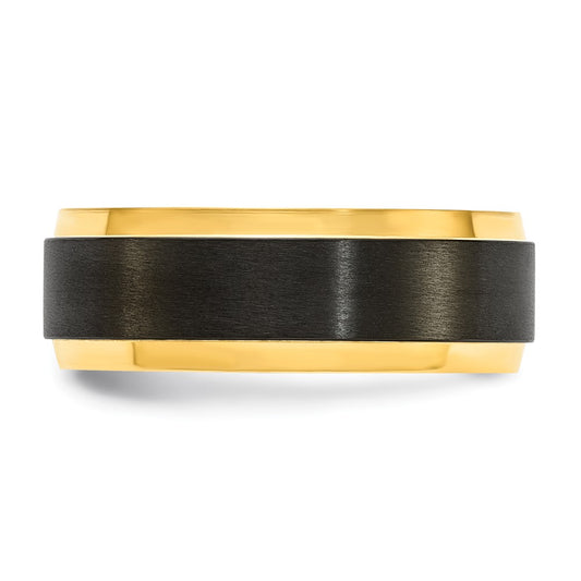 Chisel Black Zirconium Polished Yellow IP-plated with Brushed Center 8mm Band