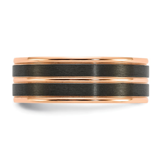 Chisel Black Zirconium Brushed and Polished Rose IP-plated 8mm Band