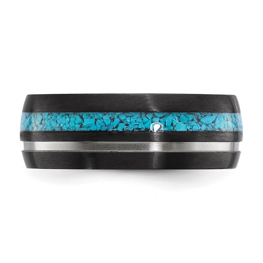Chisel Black Zirconium Brushed and Polished with Imitation Turquoise Inlay 8mm Band