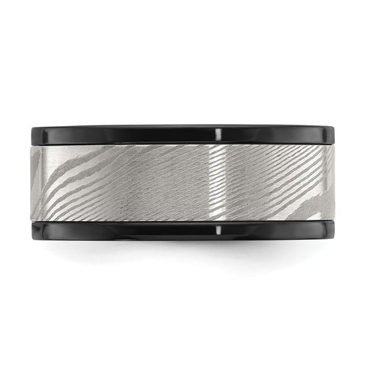 Chisel Black Zirconium Polished with Damascus Inlay 9mm Band